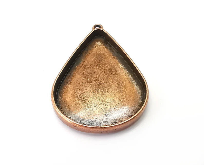 Drop Pendant Blanks, Resin Bezel Bases, Mosaic Mountings, Dry flower Frame, Polymer Clay base, Antique Copper Plated (40x30mm) G33927