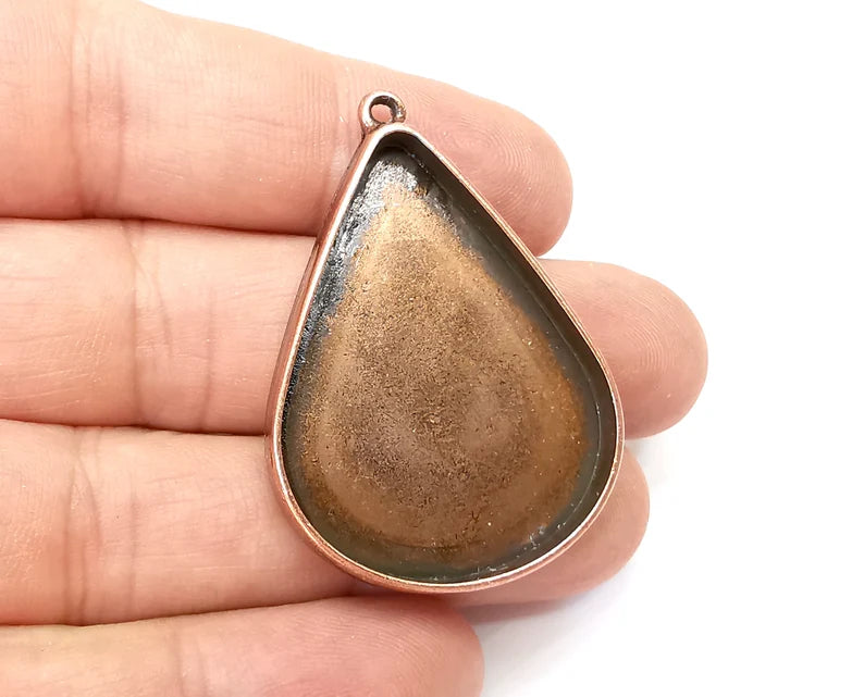 Drop Pendant Blanks, Resin Bezel Bases, Mosaic Mountings, Dry flower Frame, Polymer Clay base, Antique Copper Plated (40x30mm) G33927