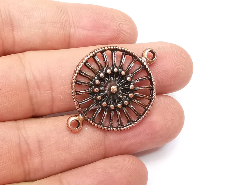 2 Flower Connector Charms, Antique Copper Plated Charms (36x26mm) G33928