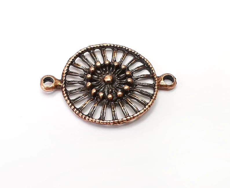 2 Flower Connector Charms, Antique Copper Plated Charms (36x26mm) G33928