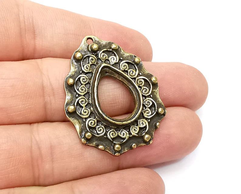 Drop Pendant Blanks, Resin Bezel Bases, Mosaic Mountings, Dry flower Frame, Polymer Clay base, Antique Bronze Plated (18x13mm) G33935