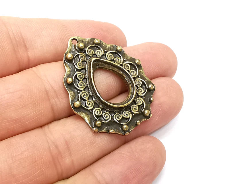 Drop Pendant Blanks, Resin Bezel Bases, Mosaic Mountings, Dry flower Frame, Polymer Clay base, Antique Bronze Plated (18x13mm) G33935