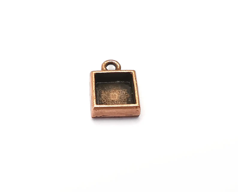 4 Square Pendant Blanks, Resin Bezel Bases, Mosaic Mountings, Polymer Clay base, Antique Copper Plated (8mm) G33941