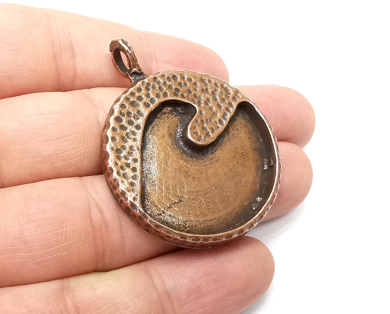 Wave Pendant Wave Blank Bezel Setting Resin Blank Antique Copper Plated Pendant (50x40mm) G33987