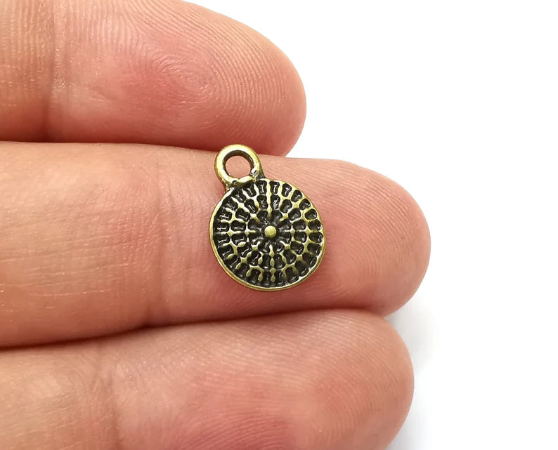 5 Small Round Charms Antique Bronze Plated Charms (14x10mm) G33942