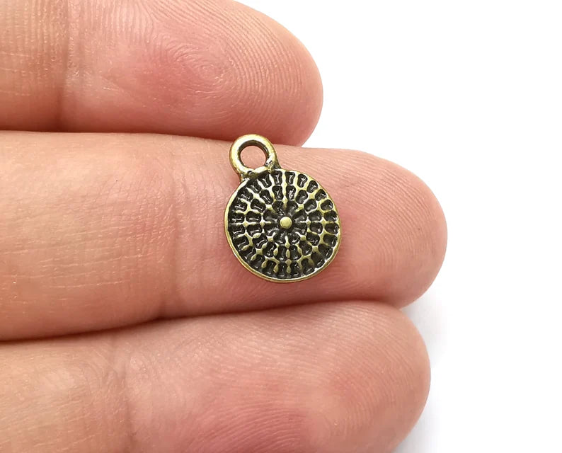 5 Small Round Charms Antique Bronze Plated Charms (14x10mm) G33942