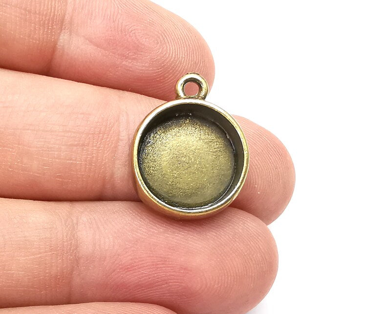 2 Round Pendant Blanks, Resin Bezel Bases, Mosaic Mountings, Dry flower Frame, Polymer Clay base, Antique Bronze Plated (14mm) G33946