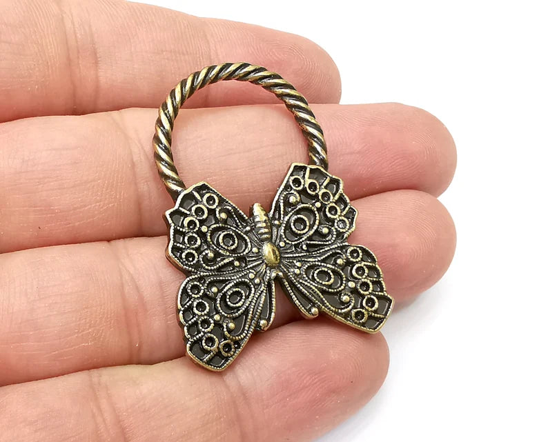 Butterfly Charms, Antique Bronze Plated Dangle Charms (44x32mm) G33950