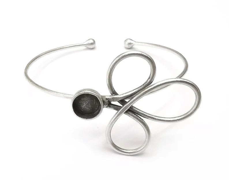 Silver Bracelet Bezel Cuff Blank Resin Mountings Cabochon Base Settings Antique Silver Plated Brass Adjustable Bracelet (8mm) G33993