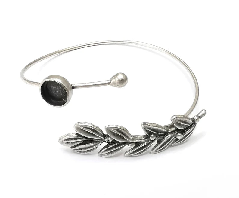 Brach Bracelet Bezel Cuff Blank Resin Mountings Cabochon Base Settings Antique Silver Plated Brass Adjustable Bracelet (8mm) G33994