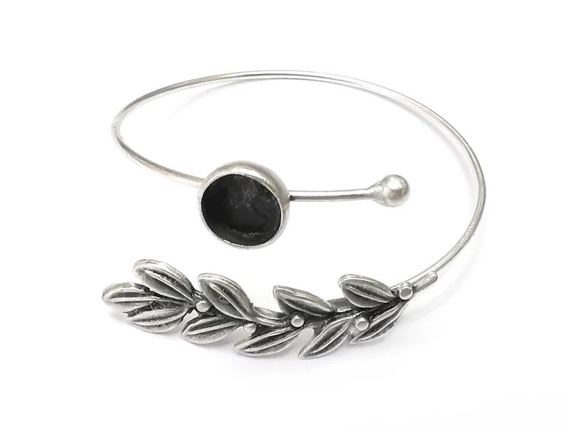 Branch Leaf Bracelet Bezel Cuff Blank Resin Mountings Cabochon Base Settings Antique Silver Plated Brass Adjustable Bracelet (10mm) G33996