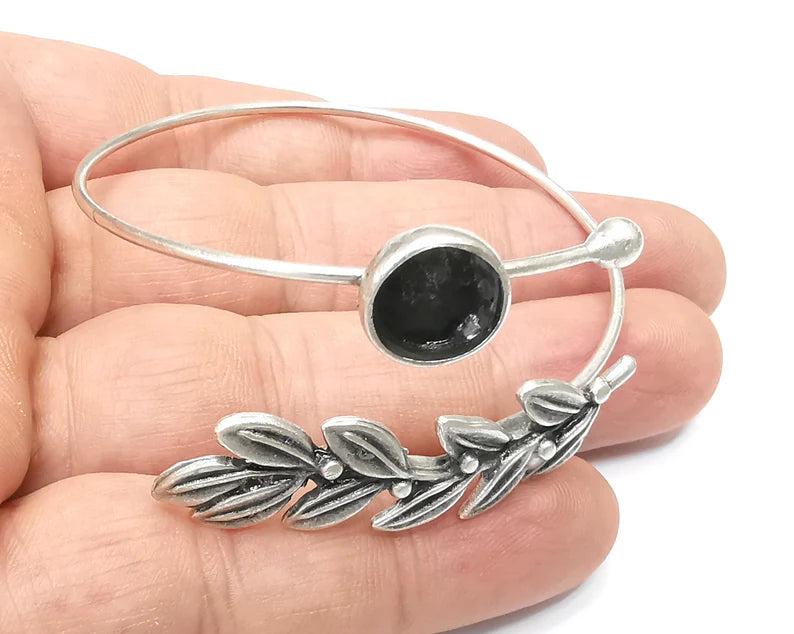 Branch Leaf Bracelet Bezel Cuff Blank Resin Mountings Cabochon Base Settings Antique Silver Plated Brass Adjustable Bracelet (10mm) G33996