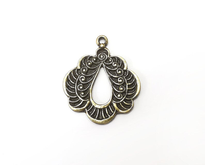 2 Drop Charms, Antique Bronze Plated Charms (31x25mm) G33955