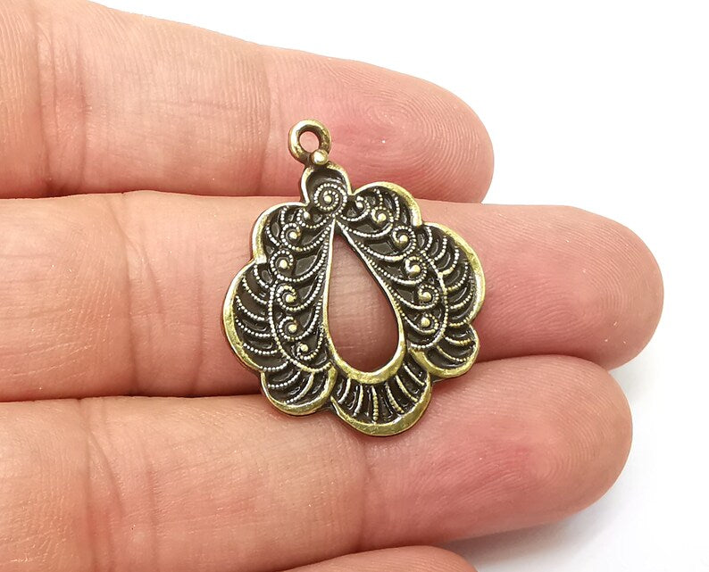 2 Drop Charms, Antique Bronze Plated Charms (31x25mm) G33955