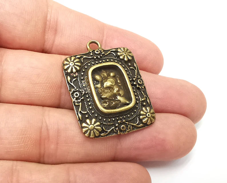 Flower Pendant Blanks, Resin Bezel Bases, Mosaic Mountings, Dry flower Frame, Polymer Clay base, Antique Bronze Plated (15x11mm) G34004