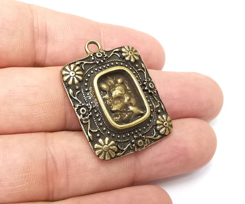 Flower Pendant Blanks, Resin Bezel Bases, Mosaic Mountings, Dry flower Frame, Polymer Clay base, Antique Bronze Plated (15x11mm) G34004