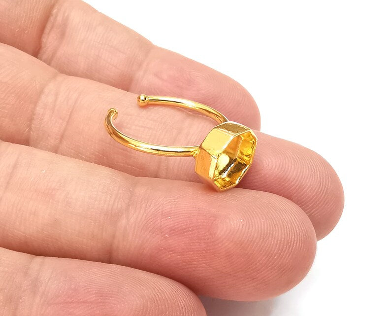 Octagon Shiny Gold Ring Bezels Settings Resin Backs Cabochon Mounting Gold Plated Brass Adjustable Ring Base (8mm blank) G33962