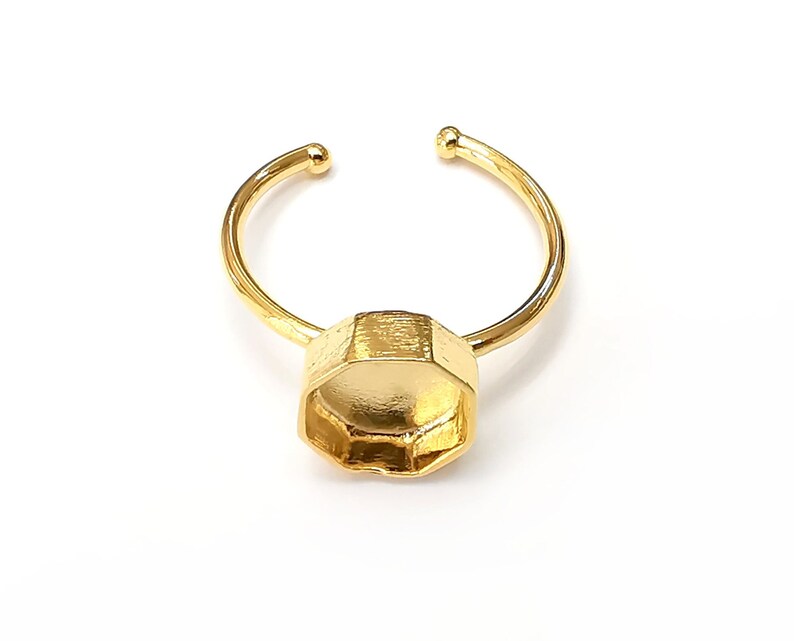 Octagon Shiny Gold Ring Bezels Settings Resin Backs Cabochon Mounting Gold Plated Brass Adjustable Ring Base (8mm blank) G33962