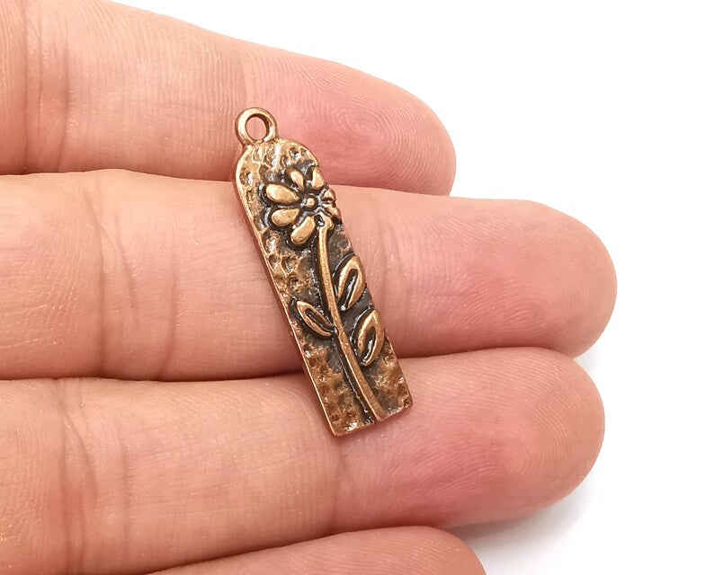 2 Flower Charms, Daisy Charms, Antique Copper Plated (32x9mm) G33963