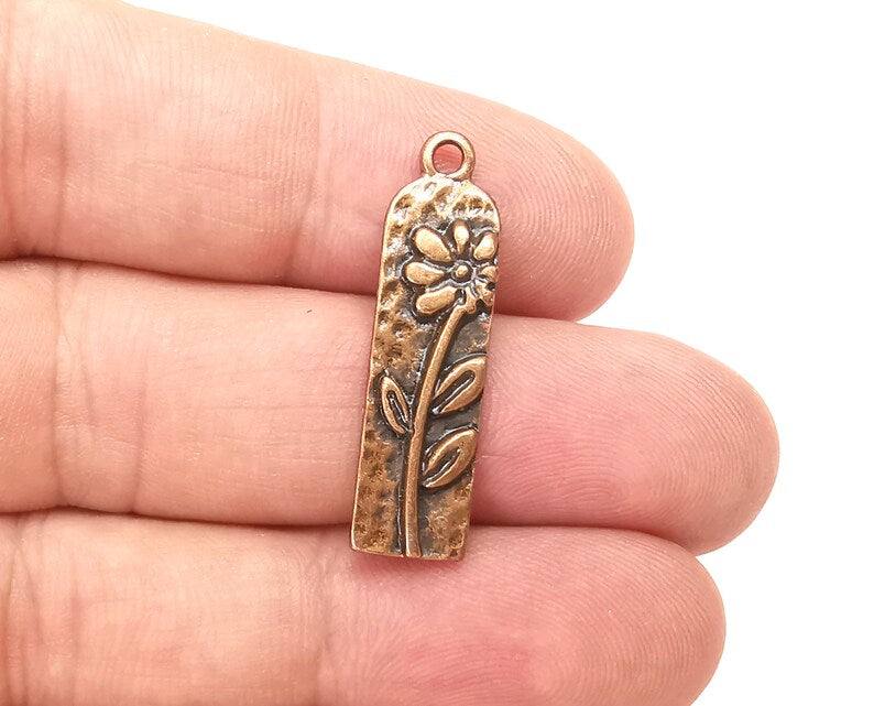 2 Flower Charms, Daisy Charms, Antique Copper Plated (32x9mm) G33963