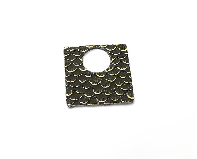 Feather Pattern Square Charms Antique Bronze Plated Charms (25x25mm) G34008