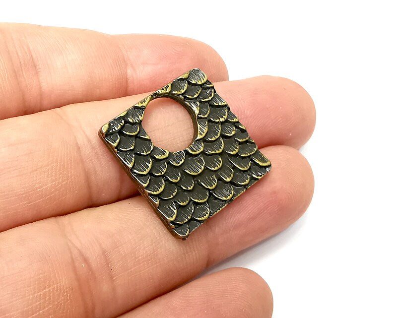 Feather Pattern Square Charms Antique Bronze Plated Charms (25x25mm) G34008