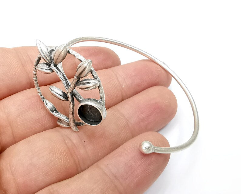 Brach Bracelet Bezel Cuff Blank Resin Mountings Cabochon Base Settings Antique Silver Plated Brass Adjustable Bracelet (8mm) G34009