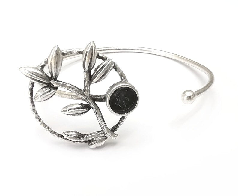 Brach Bracelet Bezel Cuff Blank Resin Mountings Cabochon Base Settings Antique Silver Plated Brass Adjustable Bracelet (8mm) G34009