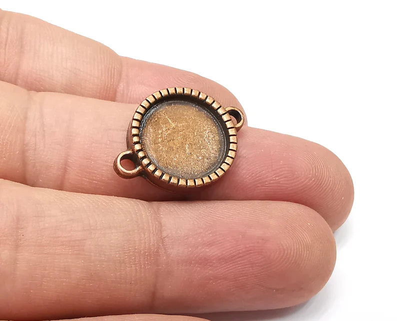 2 Round Pendant Connector Bezels, Resin Blank, inlay Mountings, Mosaic Frame, Cabochon Bases, Settings, Antique Copper Plated (14mm) G34010