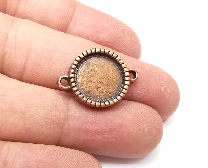 2 Round Pendant Connector Bezels, Resin Blank, inlay Mountings, Mosaic Frame, Cabochon Bases, Settings, Antique Copper Plated (14mm) G34010