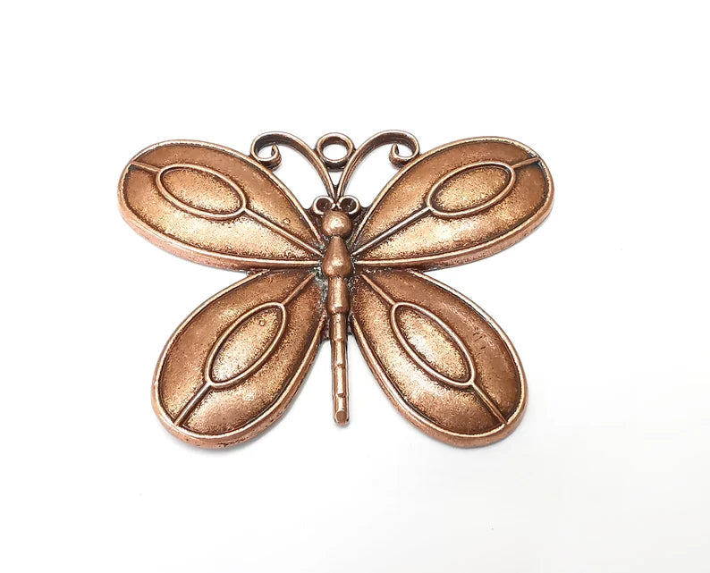Butterfly Pendant Blank Bezel Mosaic Mountings Cabochon Setting Antique Copper Plated (67x50mm)(13x6mm Blank) G34015