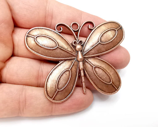 Butterfly Pendant Blank Bezel Mosaic Mountings Cabochon Setting Antique Copper Plated (67x50mm)(13x6mm Blank) G34015