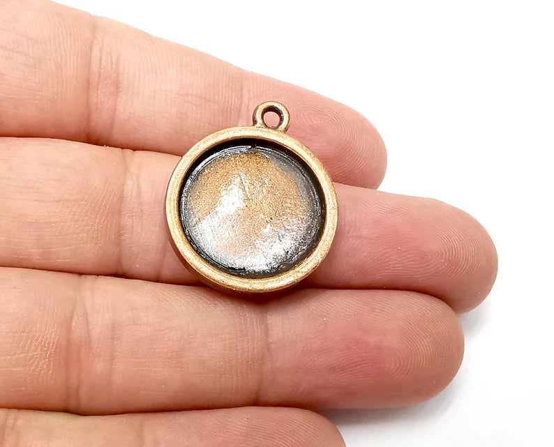 Round Disc Pendant Blanks, Resin Bezel Bases, Mosaic Mountings, Dry flower Frame, Polymer Clay base, Antique Copper Plated (20mm) G34017