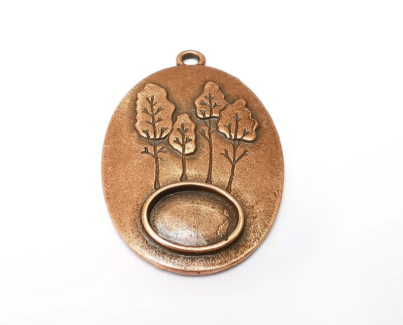 Oval Tree Pendant Blanks, Resin Bezel Bases, Mosaic Mountings, Dry flower Frame, Polymer Clay base, Antique Copper Plated (18x13mm) G33968