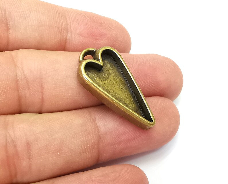 Long Heart Pendant Blanks, Resin Bezel Bases, Mosaic Mountings, Dry flower Frame, Polymer Clay base, Antique Bronze Plated (23x12mm) G33971