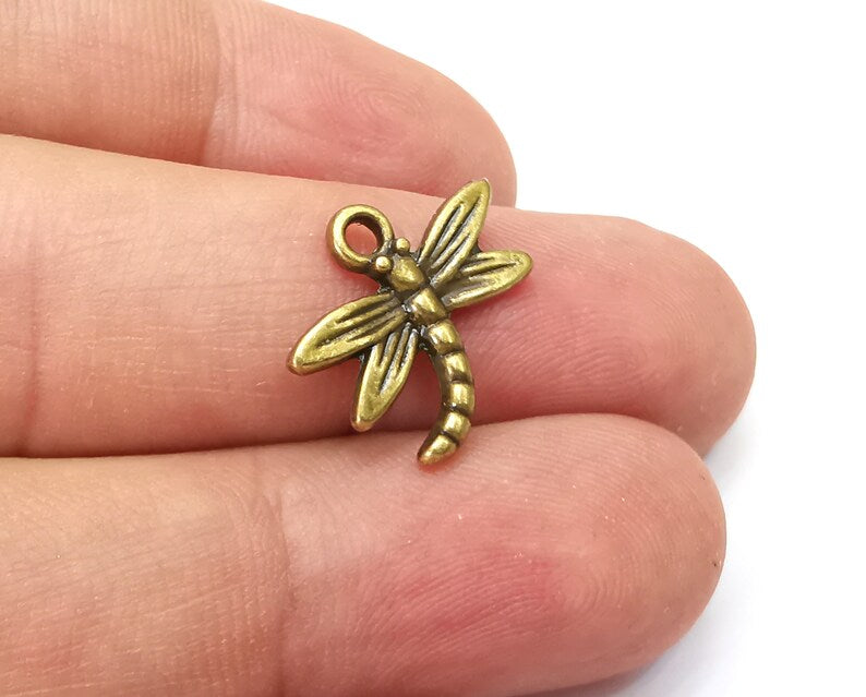 5 Dragonfly Charms Antique Bronze Plated Charms (18x16mm) G33972