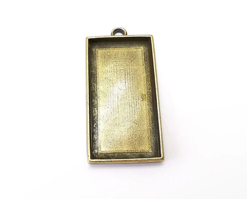Rectangle Pendant Blanks, Resin Bezel Bases, Mosaic Mountings, Polymer Clay base, Antique Bronze Plated (50x25mm) G33973