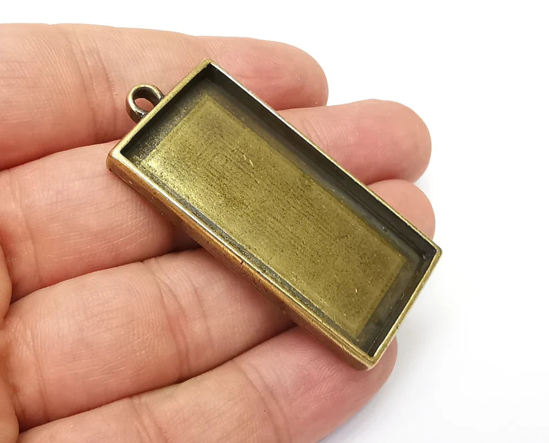 Rectangle Pendant Blanks, Resin Bezel Bases, Mosaic Mountings, Polymer Clay base, Antique Bronze Plated (50x25mm) G33973