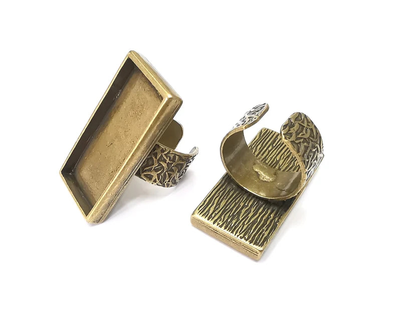 Rectangle Ring Blank Settings, Cabochon Mounting, Adjustable Antique Bronze Resin Ring Base Bezel, Inlay Mosaic Epoxy (35x16mm) G34034