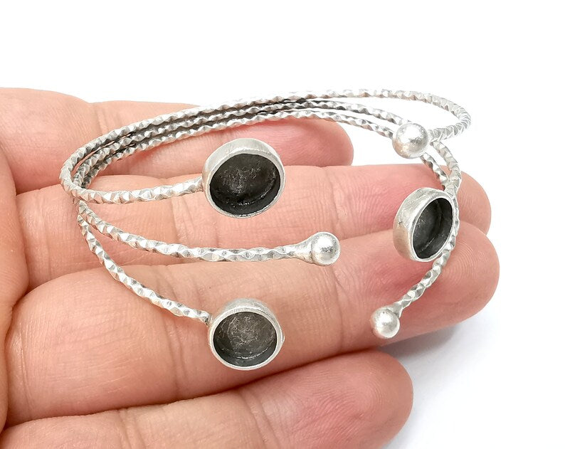 Wire Bracelet Bezel Cuff Blank Resin Mountings Cabochon Base Setting Antique Silver Plated Brass Adjustable Bracelet Bezel (8mm) G34036