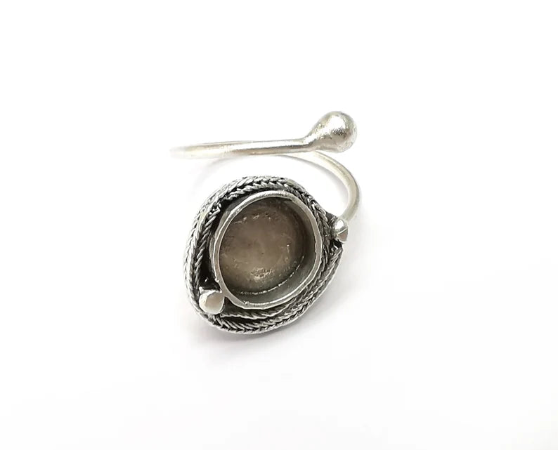 Wrap Ring Blank Settings, Cabochon Mounting, Adjustable Antique Silver Resin Ring Base Bezel, Inlay Mosaic Cabochon (10mm) G34039