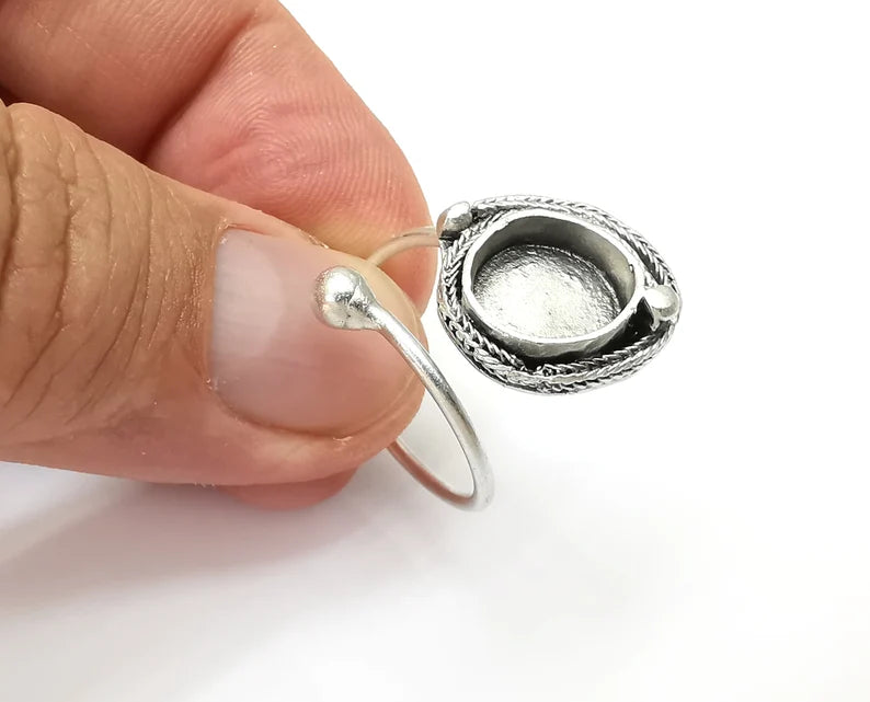 Wrap Ring Blank Settings, Cabochon Mounting, Adjustable Antique Silver Resin Ring Base Bezel, Inlay Mosaic Cabochon (10mm) G34039