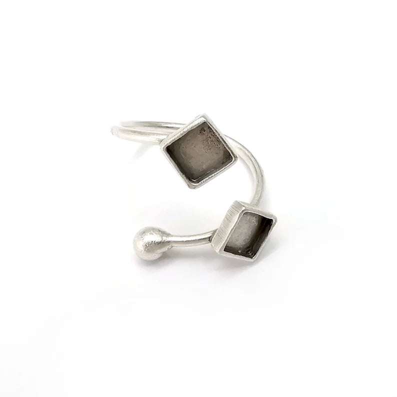 Wrap Ring Blank Settings, Cabochon Mounting, Adjustable Antique Silver Resin Ring Base Bezel, Inlay Mosaic Cabochon (6mm) G34040