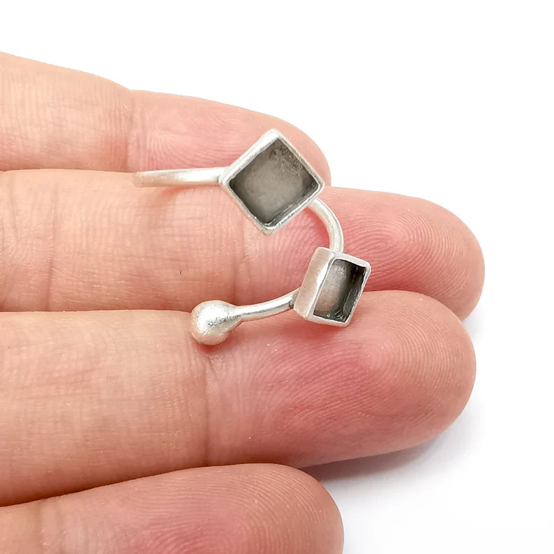 Wrap Ring Blank Settings, Cabochon Mounting, Adjustable Antique Silver Resin Ring Base Bezel, Inlay Mosaic Cabochon (6mm) G34040