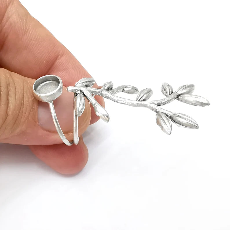 Branch Ring Blank Settings, Cabochon Mounting, Adjustable Antique Silver Resin Ring Base Bezel, Inlay Mosaic Cabochon (8mm) G34043
