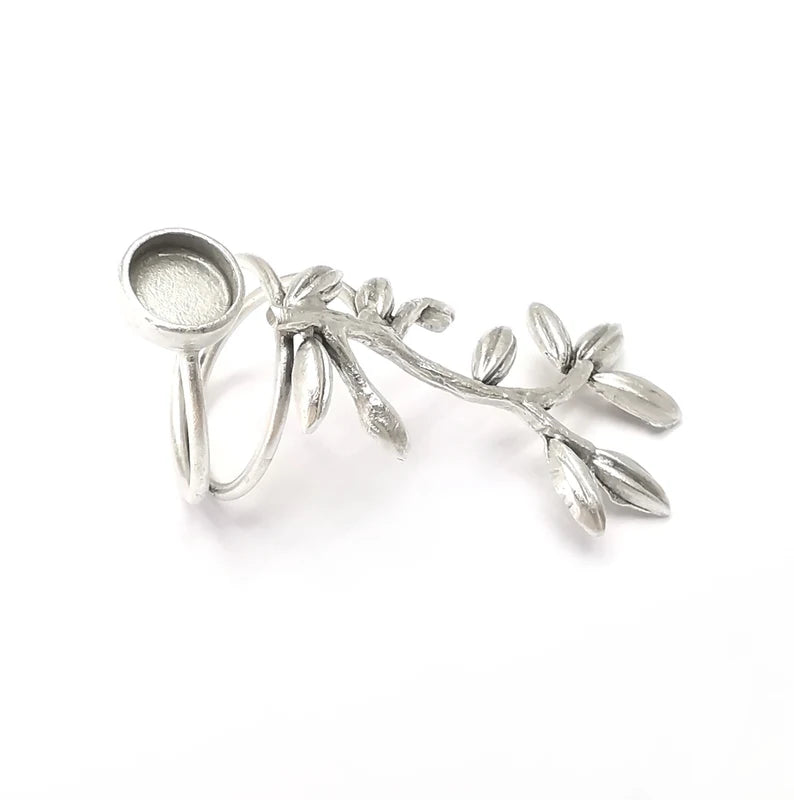 Branch Ring Blank Settings, Cabochon Mounting, Adjustable Antique Silver Resin Ring Base Bezel, Inlay Mosaic Cabochon (8mm) G34043