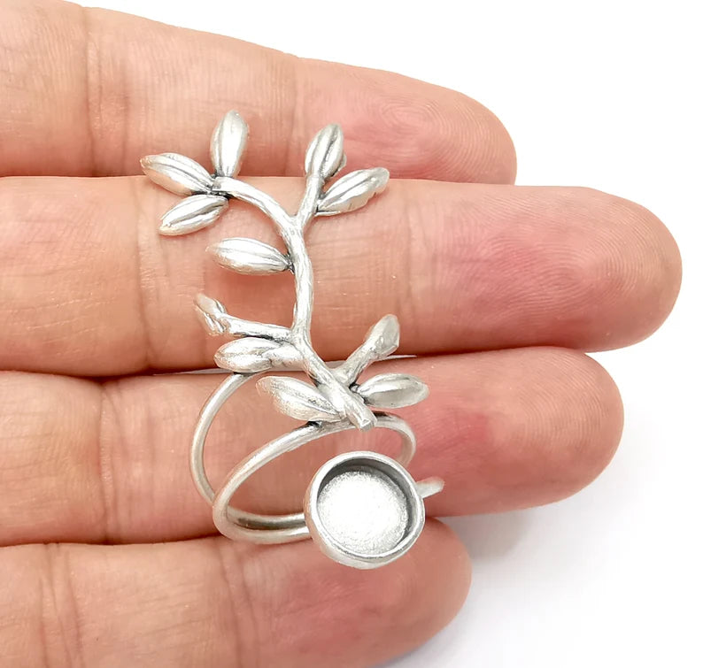Branch Ring Blank Settings, Cabochon Mounting, Adjustable Antique Silver Resin Ring Base Bezel, Inlay Mosaic Cabochon (8mm) G34043