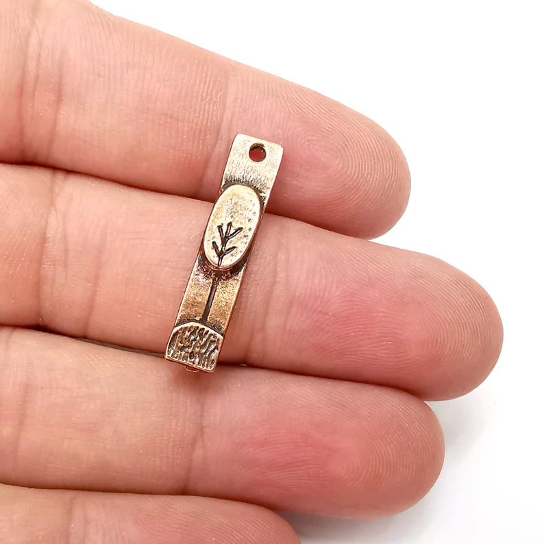 2 Tree Charms, Antique Copper Plated Sapling (29x6mm) G34046