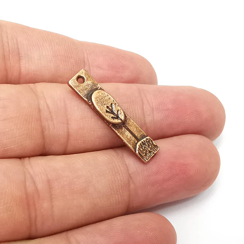 2 Tree Charms, Antique Copper Plated Sapling (29x6mm) G34046