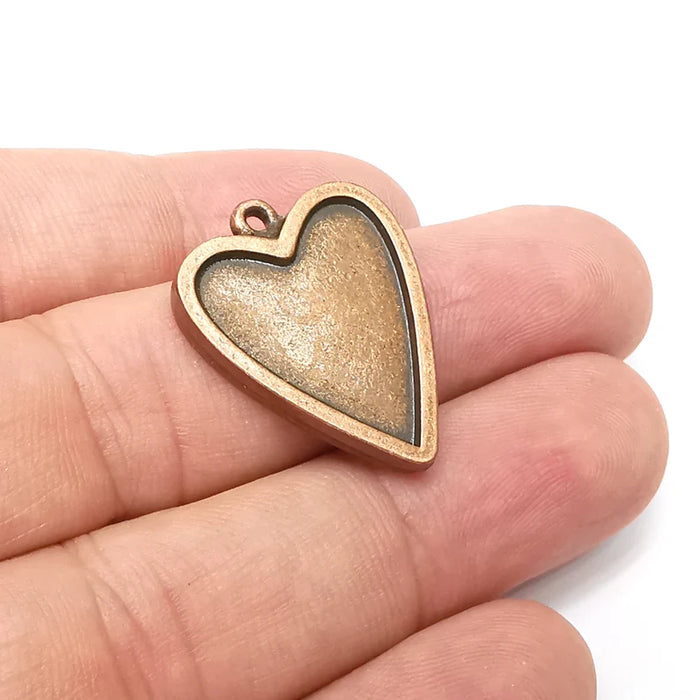 Heart Pendant Bezels (Double Side Blank) Resin Blank, inlay Mountings, Mosaic Frame, Cabochon Bases, Antique Copper Plated (22x18mm) G34047
